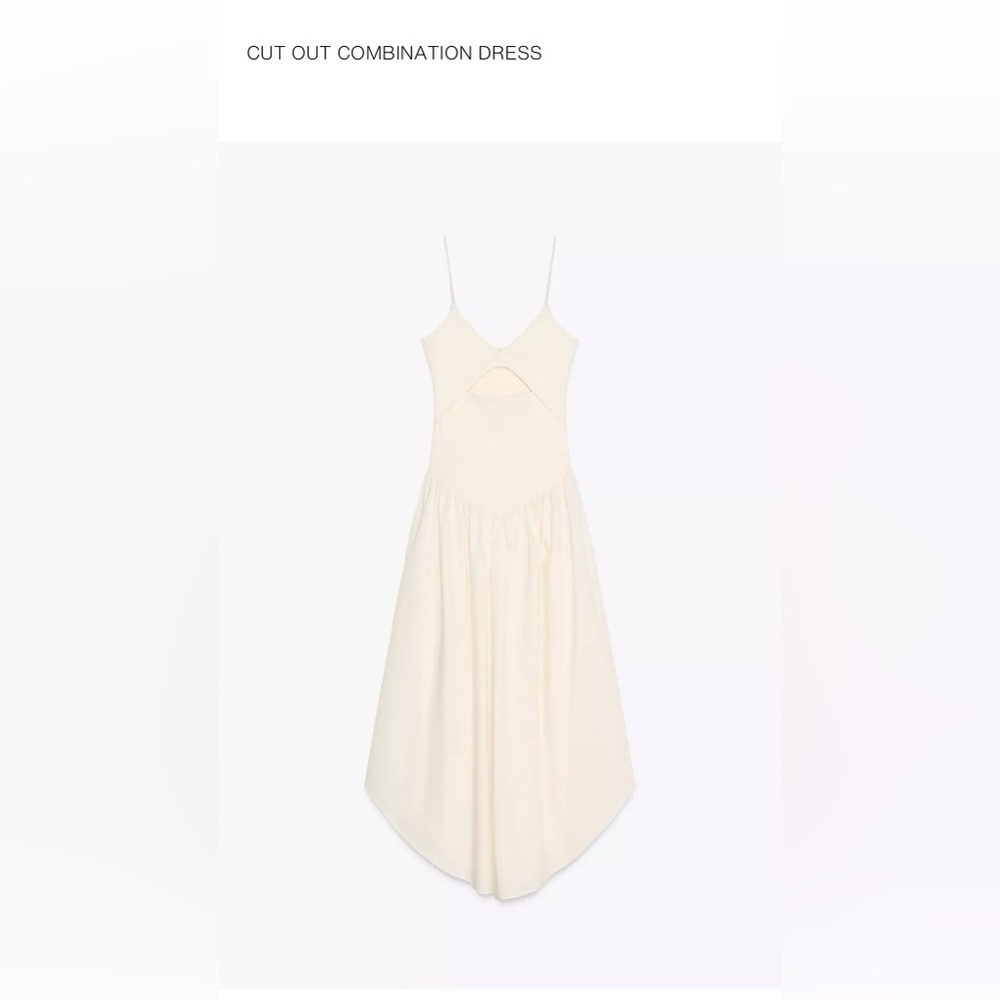 Zara Cream Cut-Out Dress with Spaghetti Straps